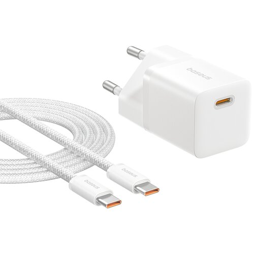 Ładowarka sieciowa BASEUS P10110909213-01 25W GaN5 mini 1C + Kabel USB-C - USB-C Biały