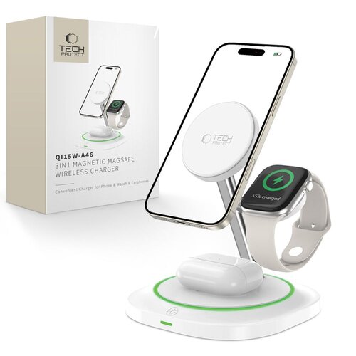 Ładowarka indukcyjna TECH-PROTECT QI15W-A46 3w1 MagSafe Biały