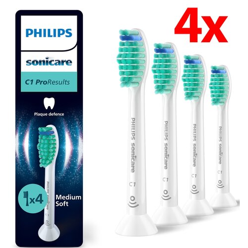 Oryginalne końcówki PHILIPS Sonicare C1 HX6014/87 Średnio miękkie włókna (4 szt. zapas na rok) (Usuwanie płytki bakteryjnej)