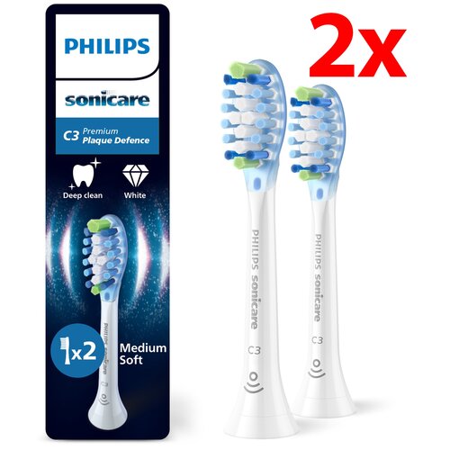 Oryginalne końcówki PHILIPS Sonicare C3 HX9042/87 Średnio miękkie włókna (2 szt.) (Zaawansowane usuwanie płytki bakteryjnej)