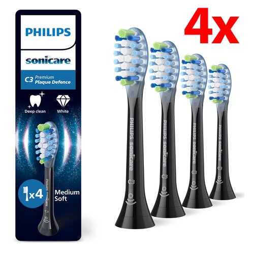 Oryginalne końcówki PHILIPS Sonicare C3 HX9044/88 Średnio miękkie włókna (4 szt. zapas na rok) (Zaawansowane usuwanie płytki bakteryjnej)