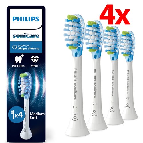 Oryginalne końcówki PHILIPS Sonicare C3 HX9044/87 Średnio miękkie włókna (4 szt. zapas na rok) (Zaawansowane usuwanie płytki bakteryjnej)
