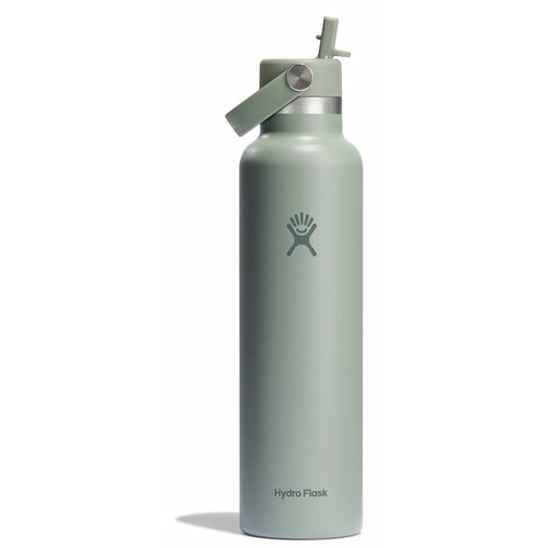 Zielona butelka termiczna o pojemności 621 ml z logo w kształcie stylizowanej dłoni na środku. Na dole widnieje napis "Hydro Flask".