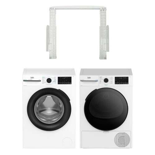 Pralka BEKO b300 XBM3WFU48415W EnergySpin SteamCure kl.A 8kg 1400 obr. + Suszarka BEKO BM3T49230WPBDC z pompą ciepła + Łącznik BEKO DPY10