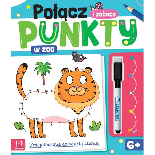 Książka z zadaniami Połącz punkty i zobacz w zoo Przygotowanie do nauki pisania Ścieralny pisak (miękka okładka)