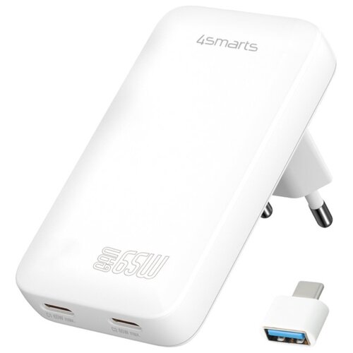 Ładowarka sieciowa 4SMARTS FlatPlug Slim Dual 65W GaN Biały