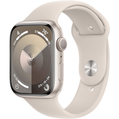 Apple Watch 9 GPS 45mm koperta z aluminium (księżycowa poświata) + pasek sportowy S/M (księżycowa poświata)