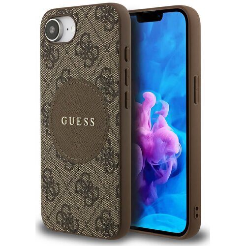 Etui GUESS 4G Circle Classic Logo MagSafe do Apple iPhone 16e Brązowy