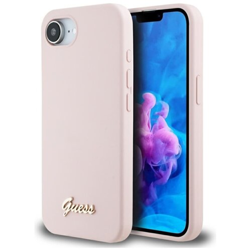 Etui GUESS Silicone Script Metal Logo MagSafe do Apple iPhone 16e Różowy