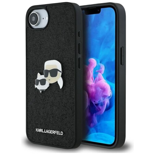 Etui KARL LAGERFELD Fixed Glitter Karl&Choupette Heads Metal Pin do Apple iPhone 16e Czarny