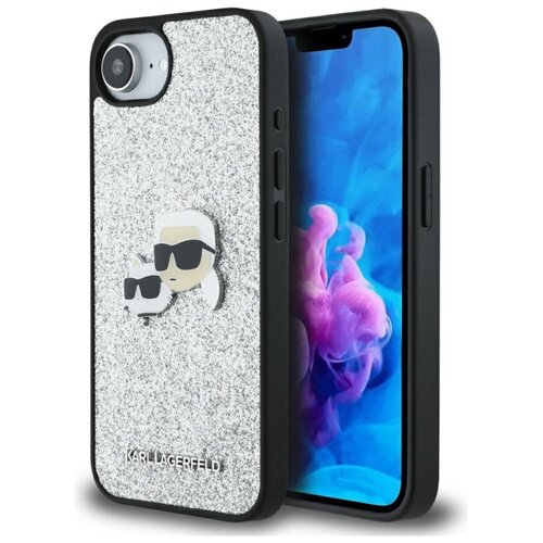 Etui KARL LAGERFELD Fixed Glitter Ikonik Metal Pin do Apple iPhone 16e Srebrny
