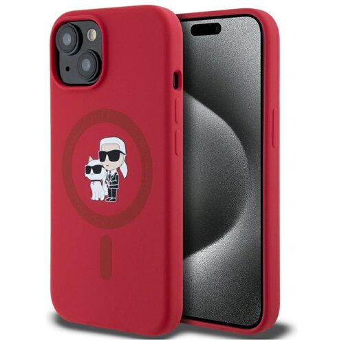 Etui KARL LAGERFELD Silicone Karl&Choupette Heads Ring MagSafe do Apple iPhone 15 Czerwony