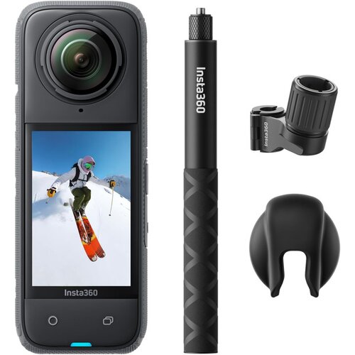 KAMERA SPORTOWA INSTA360 X4 SKI BUNDLE, kamera 360° 8K/30 FPS z mocowaniami na narty i niewidocznym kijem selfie-stick 