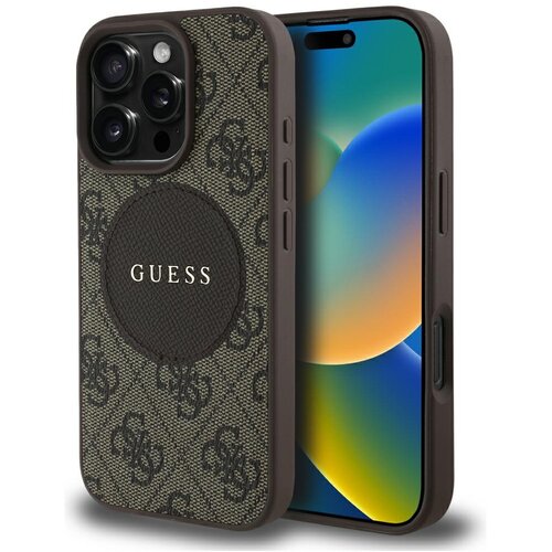 Etui GUESS 4G Circle Classic Logo MagSafe do Apple iPhone 16 Pro Max Brązowy