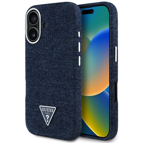 Etui GUESS Denim Triangle Logo MagSafe do Apple iPhone 16 Niebieski