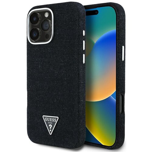 Etui GUESS Denim Triangle Logo MagSafe do Apple iPhone 16 Pro Max Czarny