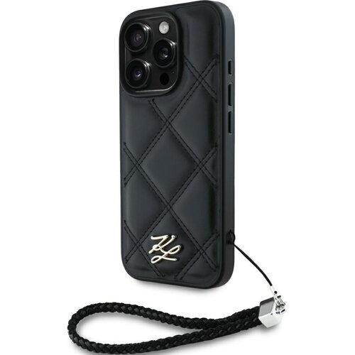 Etui KARL LAGERFELD Quilted Initial Logo & Chain Strap do Apple iPhone 16 Pro Max Czarny