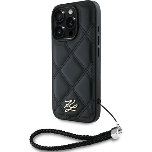 Etui KARL LAGERFELD Quilted Initial Logo & Chain Strap do Apple iPhone 16 Pro Czarny