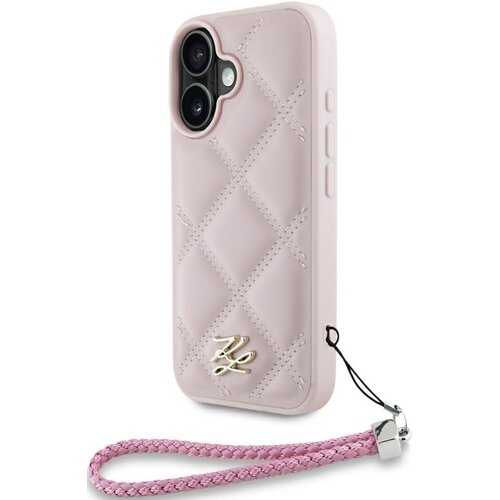 Etui KARL LAGERFELD Quilted Initial Logo & Chain Strap do Apple iPhone 16 Różowy