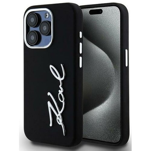 Etui KARL LAGERFELD Silicone Metal Script Logo do Apple iPhone 15 Pro Max Czarny
