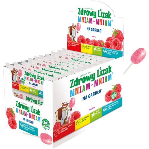 Lizak MNIAM-MNIAM Na gardło Malinowy (40 szt.)