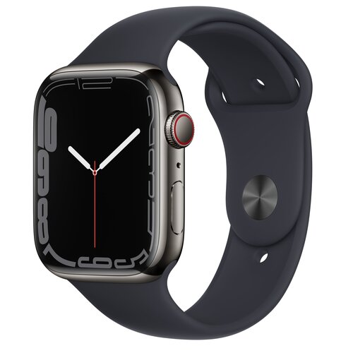 APPLE Watch 7 GPS + Cellular 45mm koperta ze stali nierdzewnej (grafitowy) + pasek sportowy (północ)