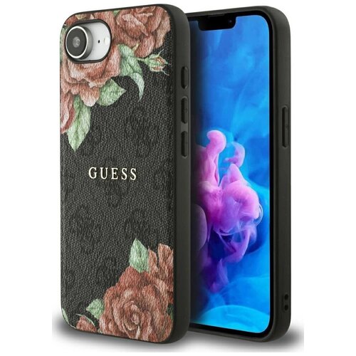 Etui GUESS 4G Flowers Print MagSafe do Apple iPhone 16e Czarny