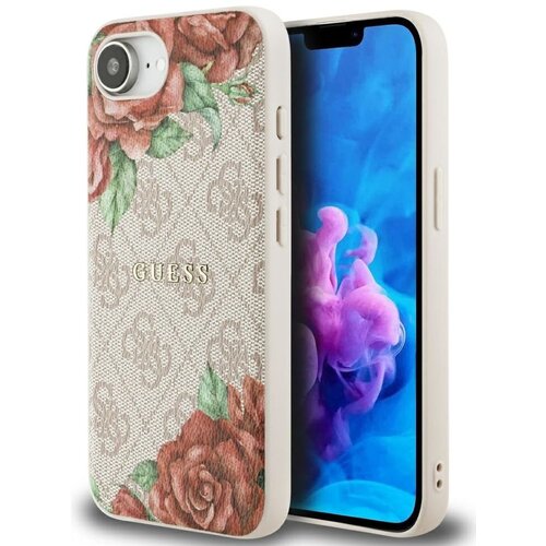 Etui GUESS 4G Flowers Print MagSafe do Apple iPhone 16e Różowy