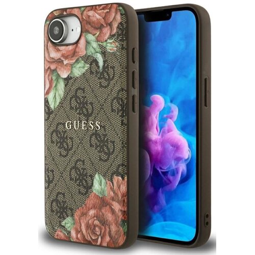 Etui GUESS 4G Flowers Print MagSafe do Apple iPhone 16e Brązowy