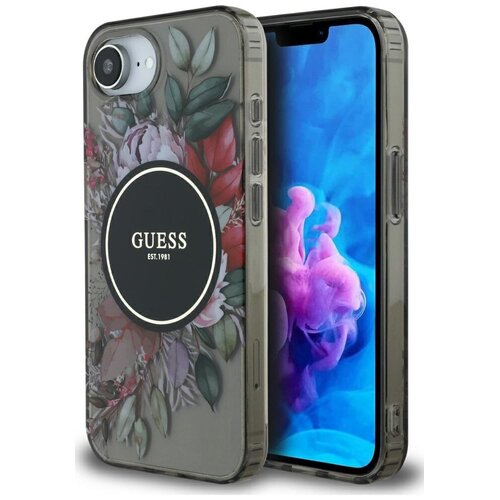Etui GUESS IML Flowers MagSafe do Apple iPhone 16e Czarny