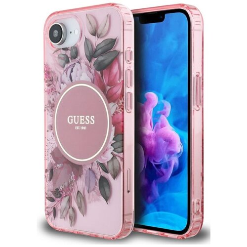 Etui GUESS IML Flowers MagSafe do Apple iPhone 16e Różowy