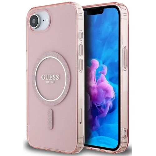 Etui GUESS IML Glitter Circle MagSafe do Apple iPhone 16e Różowy