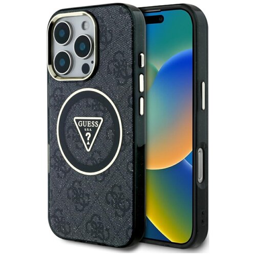 Etui GUESS IML Metal Glitter 4G Circle Triangle MagSafe do Apple iPhone 16 Pro Max Czarny