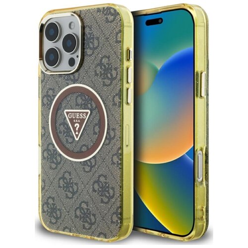 Etui GUESS IML Metal Glitter 4G Circle Triangle MagSafe do Apple iPhone 16 Pro Max Brązowy