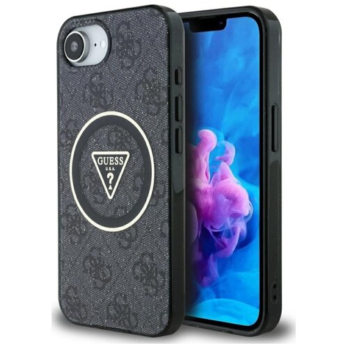 Etui GUESS IML Metal Glitter 4G Circle Triangle MagSafe do Apple iPhone 16e Czarny