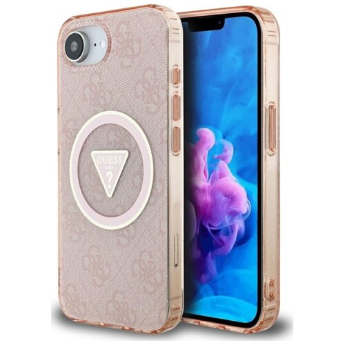 Etui GUESS IML Metal Glitter 4G Circle Triangle MagSafe do Apple iPhone 16e Różowy