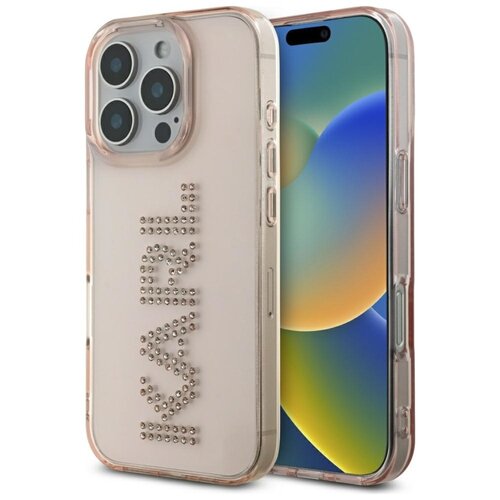 Etui KARL LAGERFELD IML Rhinestones Logo do Apple iPhone 16 Pro Max Przezroczysto-różowy