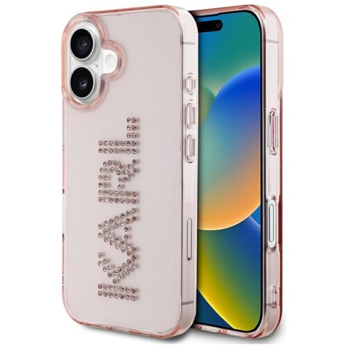 Etui KARL LAGERFELD IML Rhinestones Logo do Apple iPhone 16 Przezroczysto-różowy