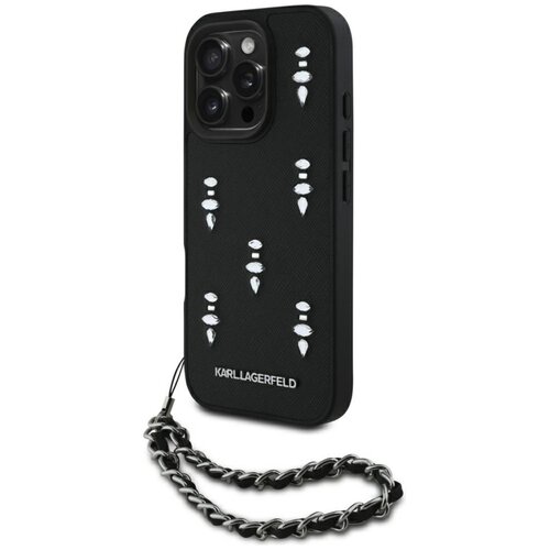 Etui KARL LAGERFELD Saffiano Crystals do Apple iPhone 16 Pro Czarny + Pasek