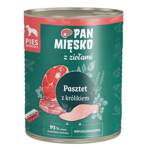 Karma dla psa PAN MIĘSKO z Ziołami Pasztet z królikiem 800 g