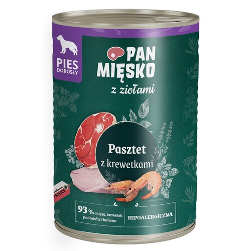 Karma dla psa PAN MIĘSKO z Ziołami Pasztet z krewetkami 400 g