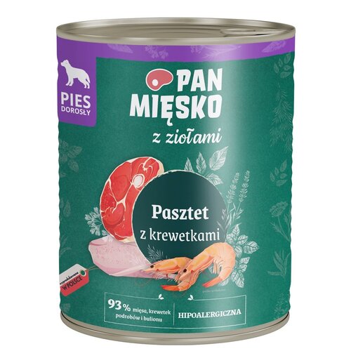 Karma dla psa PAN MIĘSKO z Ziołami Pasztet z krewetkami 800 g