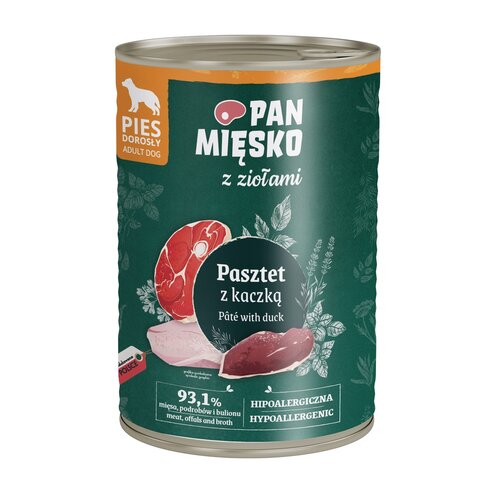 Karma dla psa PAN MIĘSKO z Ziołami Pasztet z kaczką 400 g