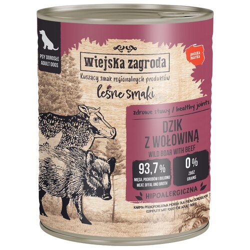 Karma dla psa WIEJSKA ZAGRODA Leśne smaki Dzik z wołowiną 800 g