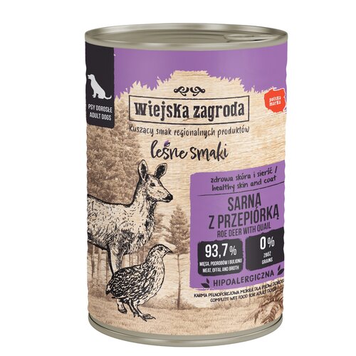 Karma dla psa WIEJSKA ZAGRODA Leśne smaki Sarna z przepiórką 400 g