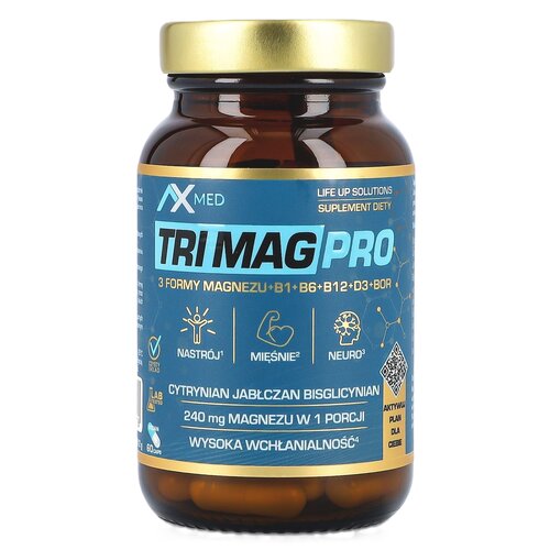 Kompleks witamin i minerałów AXMED Magnez Tri Mag Pro (60 kapsułek)