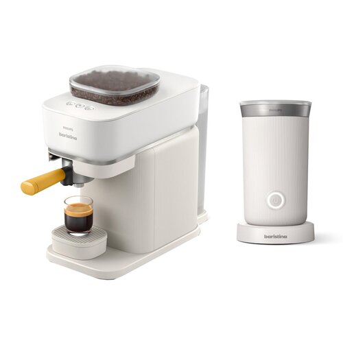 Ekspres PHILIPS Baristina BAR300/03 z zautomatyzowanym procesem mielenia i zaparzania + Spieniacz PHILIPS Baristina BAR311/00 Biały