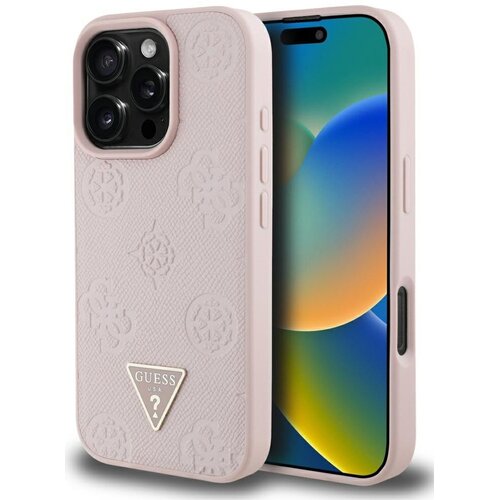 Etui GUESS Grained Hot Stamp Peony Triangle Logo MagSafe do Apple iPhone 16 Pro Max Różowy