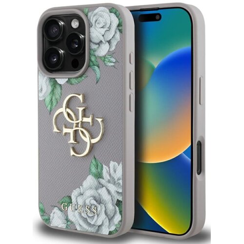 Etui GUESS Grained Roses Big 4G Logo do Apple iPhone 16 Pro Fioletowy