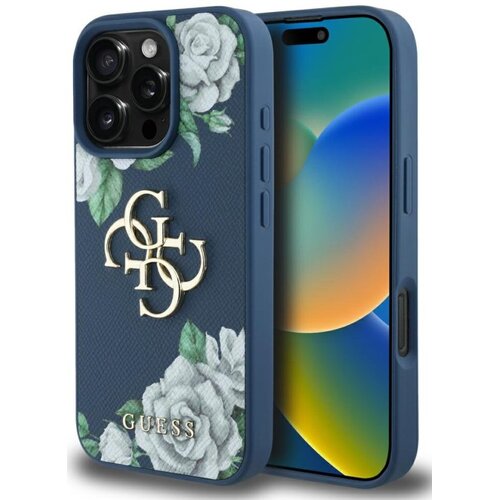 Etui GUESS Grained Roses Big 4G Logo do Apple iPhone 16 Pro Max Niebieski